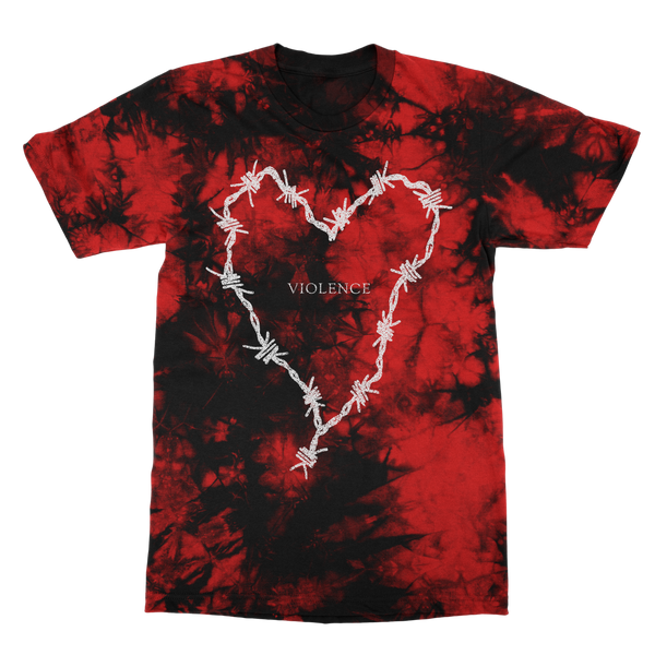 Barbed Wire Heart Red Crystal Dye T-Shirt