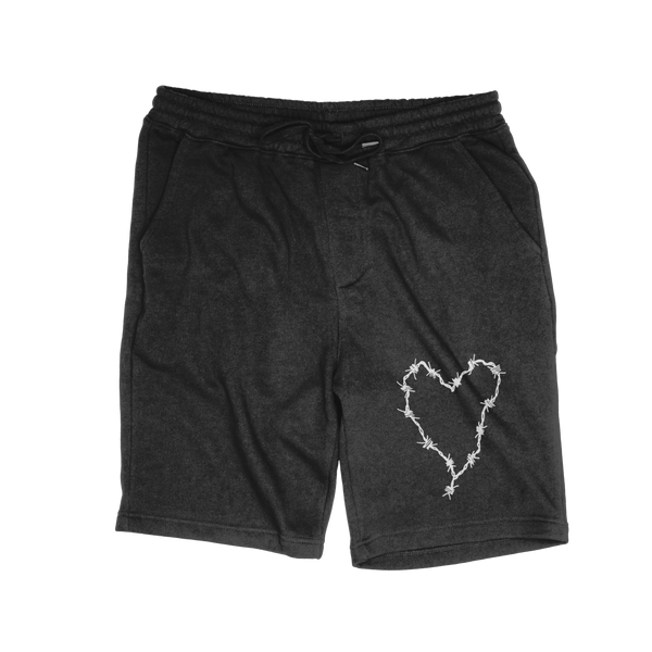 Barbed Wire Heart Embroidered Fleece Shorts